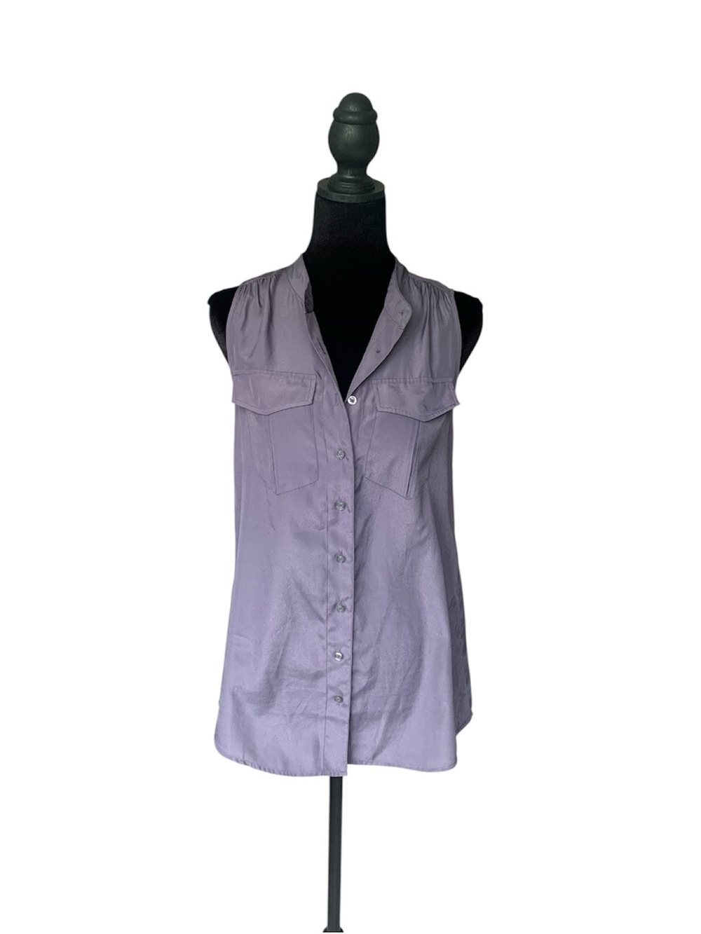 J. Crew Sleeveless Button-Front Blouse in Charcoal Gray
